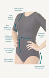 Ava Half Sleeve One Piece Swimsuit | Black