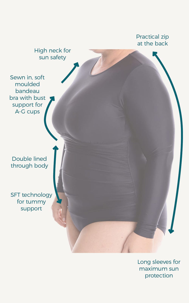 Grace Long Sleeve One Piece Swimsuit  | Black