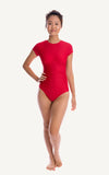 Cap Sleeve Red One piece Ruch Sun Protection Bra Bust Support Cup Sizes Tummy Moulded Zip Swim Swimsuit Swimwear Swimming Beachwear Women